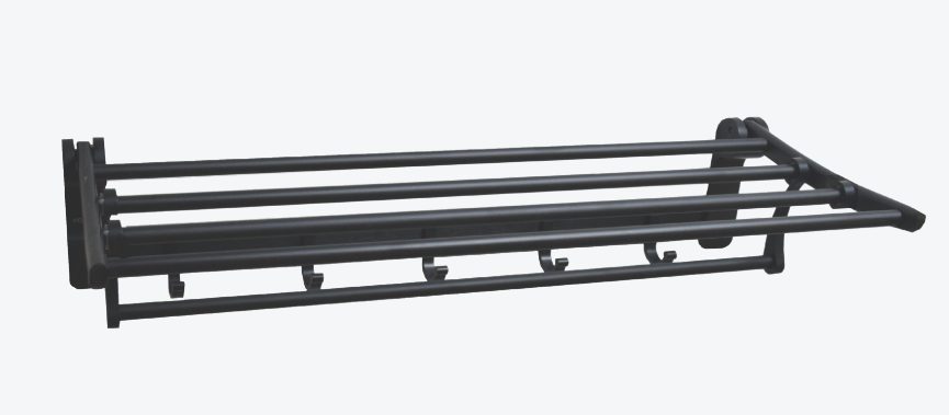 מדף מגבות כולל ווי תליה שחור דגם 5H