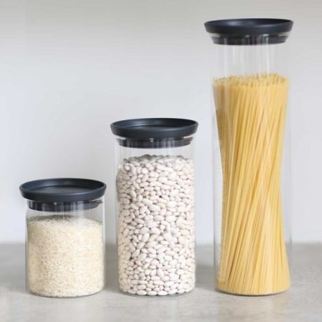 סט 3 מיכלי זכוכית 0.6 + 1.1 + 1.9 ליטר עם מכסה אפור כהה Brabantia